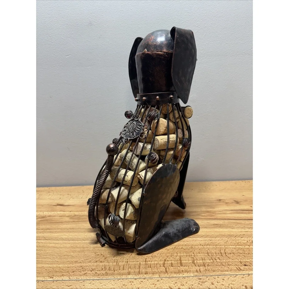 Corky Metal Wire Dog Decorative Wine Cork Storage Container Bottle Holder Decor